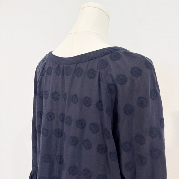 J. Jill 100% Cotton Embroidered Flare Sleeve Tunic Blouse Top Navy Blue Large - Picture 7 of 8